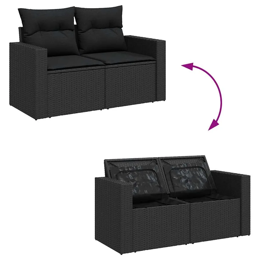 Salon de jardin 6 pcs avec coussins noir résine tressée - 4