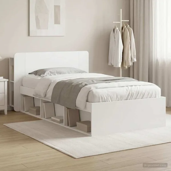 Cadre de lit avec rangement Blanc 90 x 190 cm Bois d'ingénierie