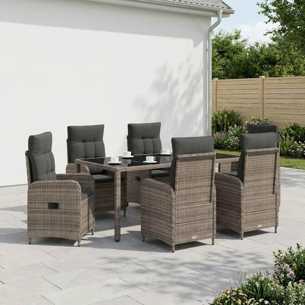 Ensemble de repas extérieur 7 pcs Gris clair et gris foncé