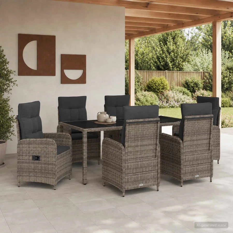 Ensemble de repas extérieur 7 pcs Gris clair et gris foncé - 3
