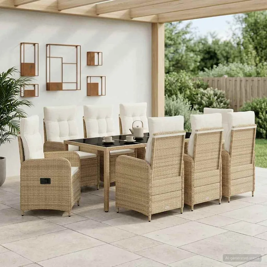 Ensemble de repas extérieur 9 pcs Beige et blanc crème