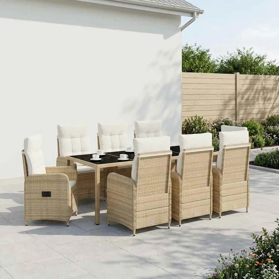 Ensemble de repas extérieur 9 pcs Beige et blanc crème - 3