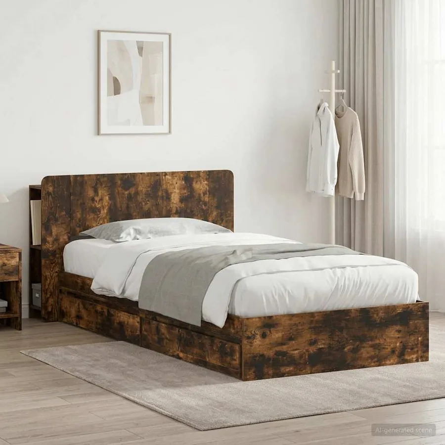 Cadre de lit avec rangement avec tiroir Chêne fumé 90 x 190 cm