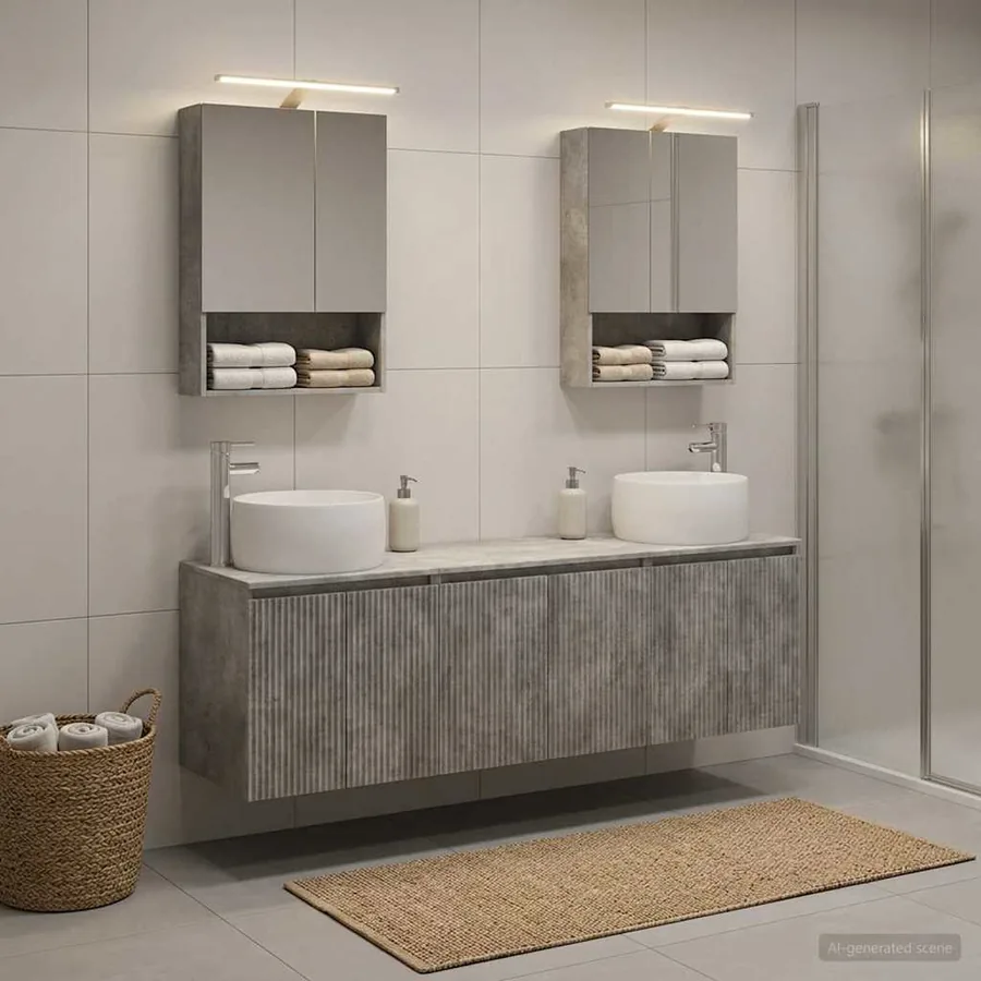 Ensemble d'armoire de salle de bain 5 pcs Gris béton