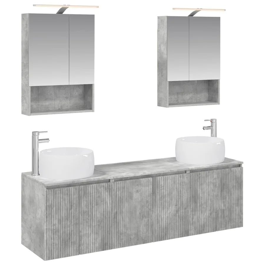 Ensemble d'armoire de salle de bain 5 pcs Gris béton - 2