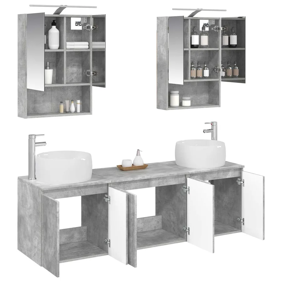 Ensemble d'armoire de salle de bain 5 pcs Gris béton - 3