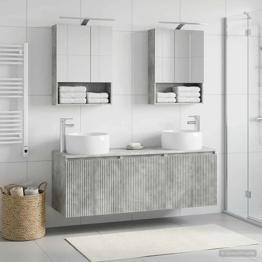 Ensemble d'armoire de salle de bain 5 pcs Gris béton - 4