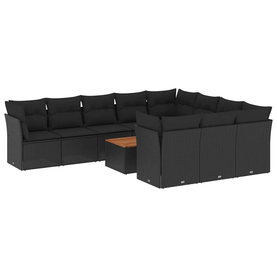 Salon de jardin 11 pcs avec coussins noir résine tressée - 2
