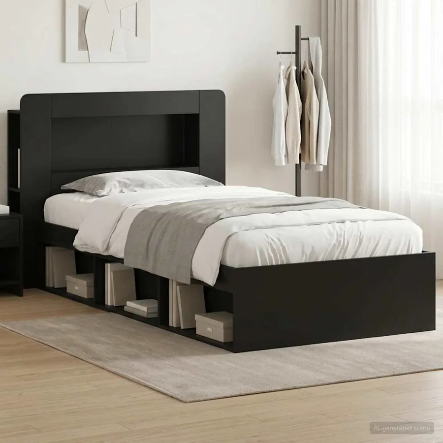 Cadre de lit avec rangement Noir 75 x 190 cm Bois d'ingénierie