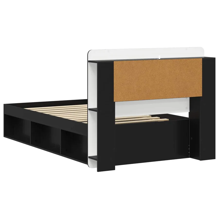 Cadre de lit avec rangement Noir 75 x 190 cm Bois d'ingénierie - 5