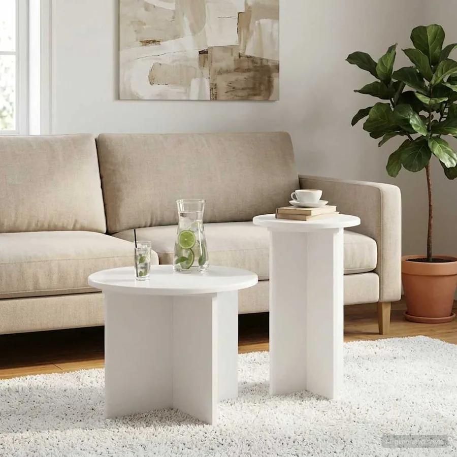 Ensemble de tables d'appoint 2 pcs Blanc Bois d'ingénierie