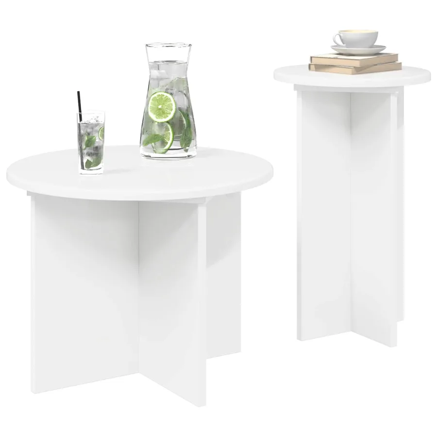 Ensemble de tables d'appoint 2 pcs Blanc Bois d'ingénierie - 3