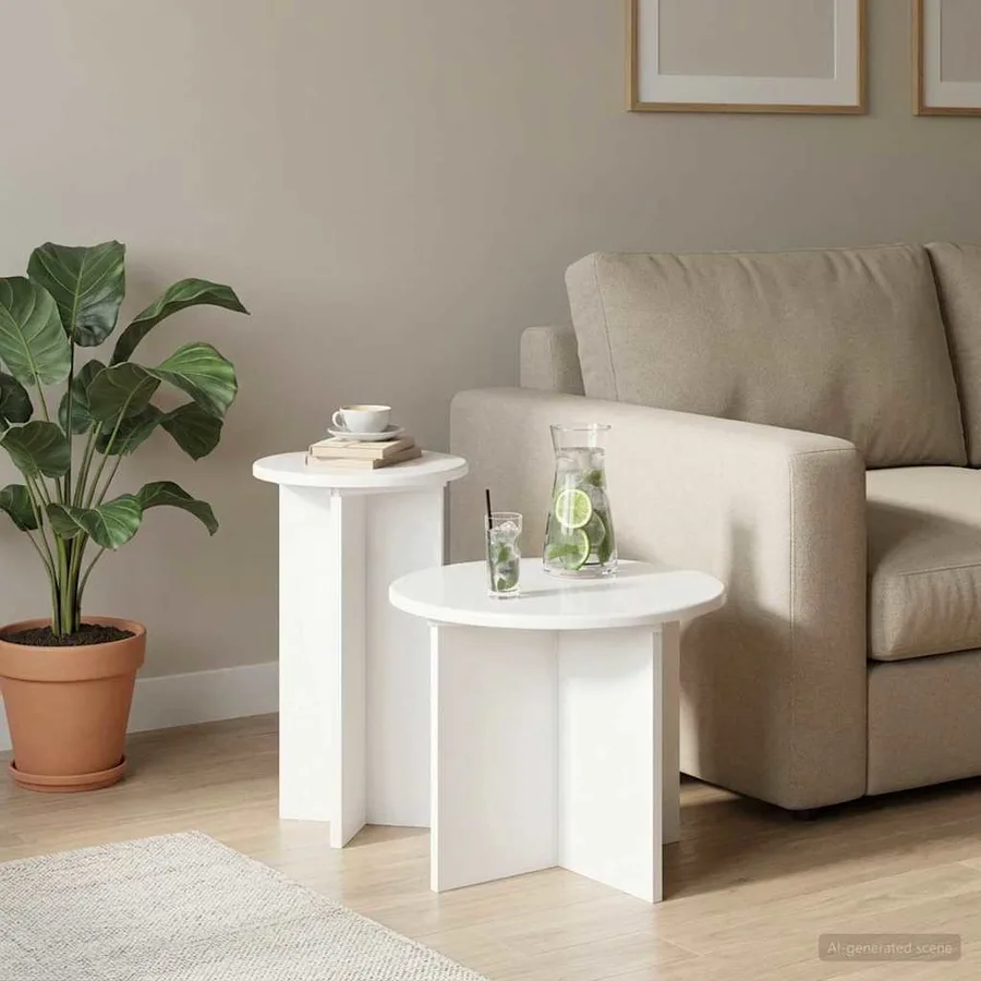 Ensemble de tables d'appoint 2 pcs Blanc Bois d'ingénierie - 4
