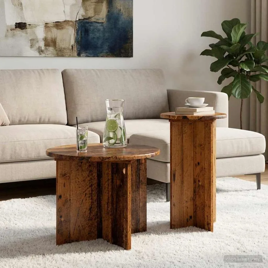 Ensemble de tables d'appoint avec stockage 2 pcs Bois ancien