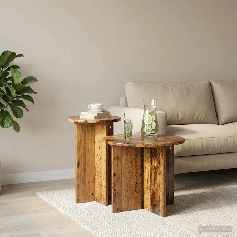 Ensemble de tables d'appoint avec stockage 2 pcs Bois ancien - 4