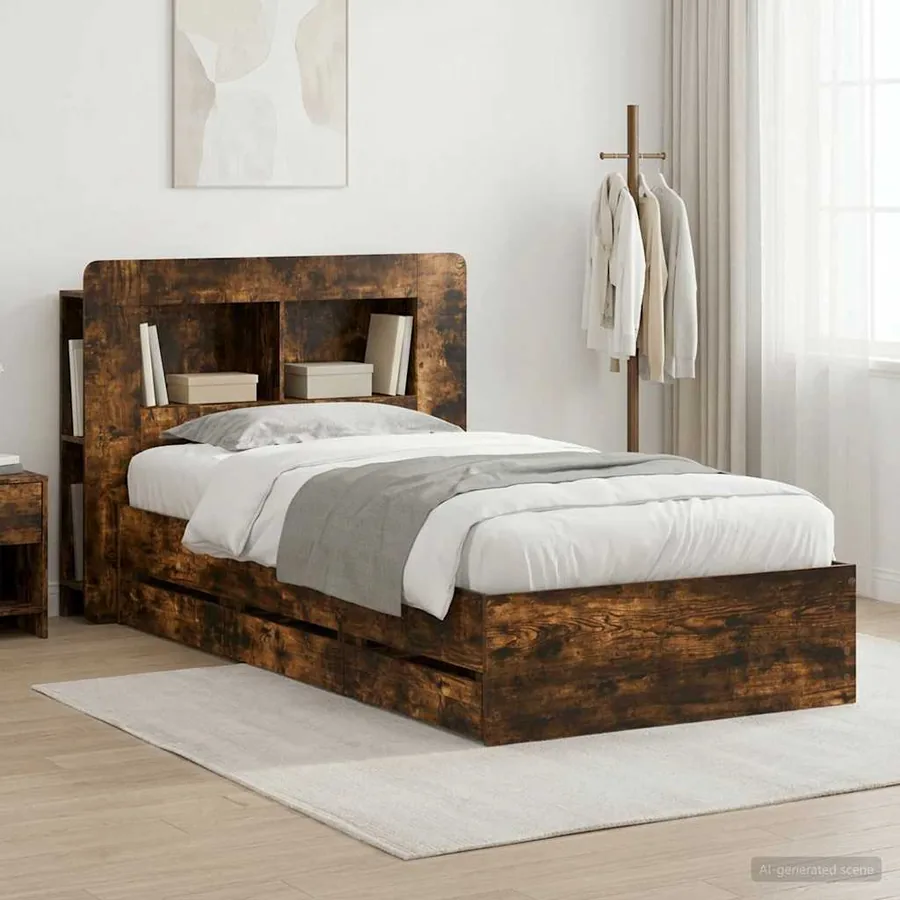 Cadre de lit avec rangement Chêne fumé 75 x 190 cm