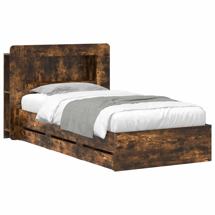Cadre de lit avec rangement Chêne fumé 75 x 190 cm - 2