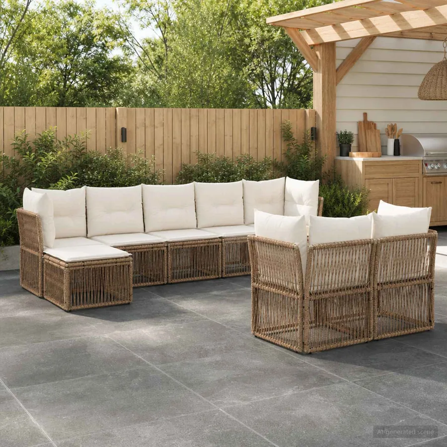 Ensemble de canapé de jardin 9 pcs Beige polyrotin