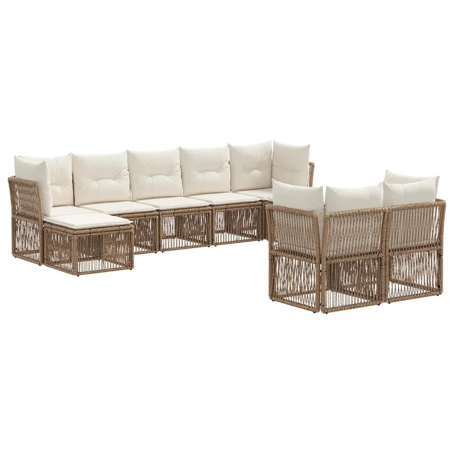 Ensemble de canapé de jardin 9 pcs Beige polyrotin - 2