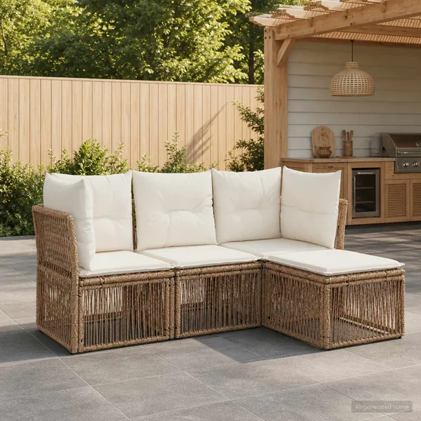 Ensemble de canapé de jardin 4 pcs Beige polyrotin