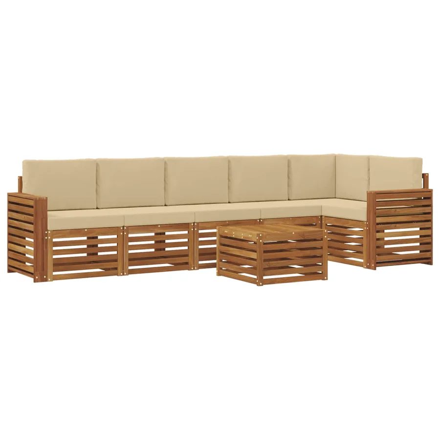 Ensemble de canapé d'angle avec coussin 7 pcs Naturel et Beige - 2