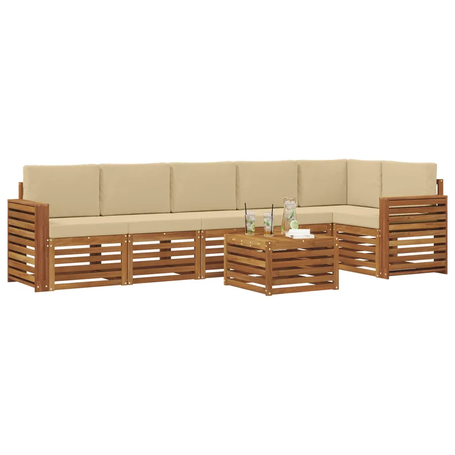 Ensemble de canapé d'angle avec coussin 7 pcs Naturel et Beige - 3