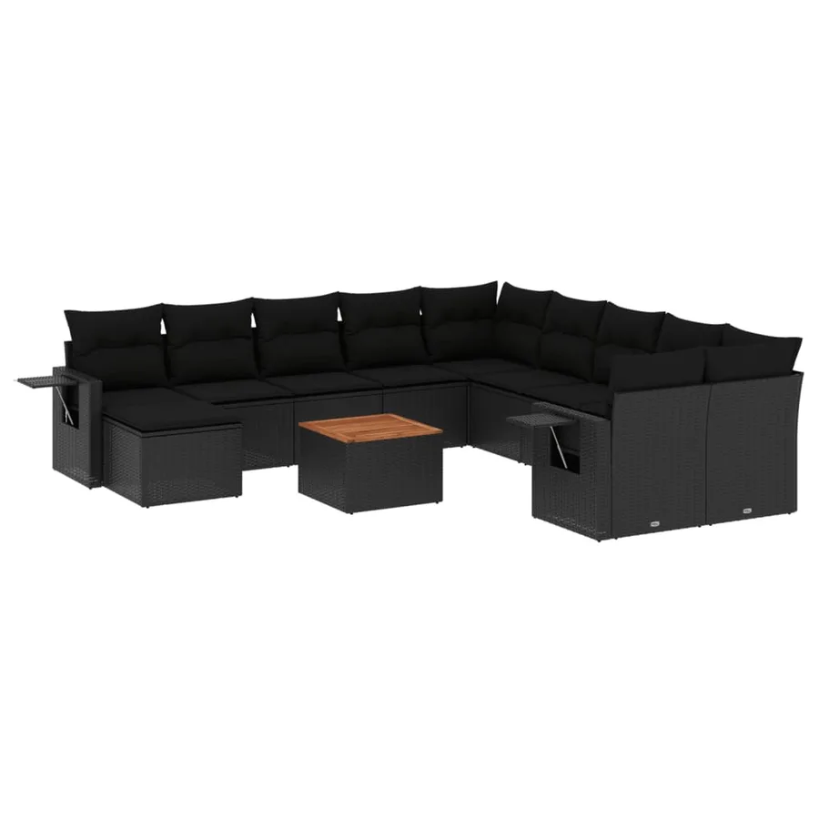 Salon de jardin 12 pcs avec coussins noir résine tressée - 2