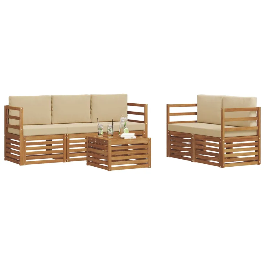 Ensembles de canapés avec coussin 6 pcs Naturel et Beige - 3