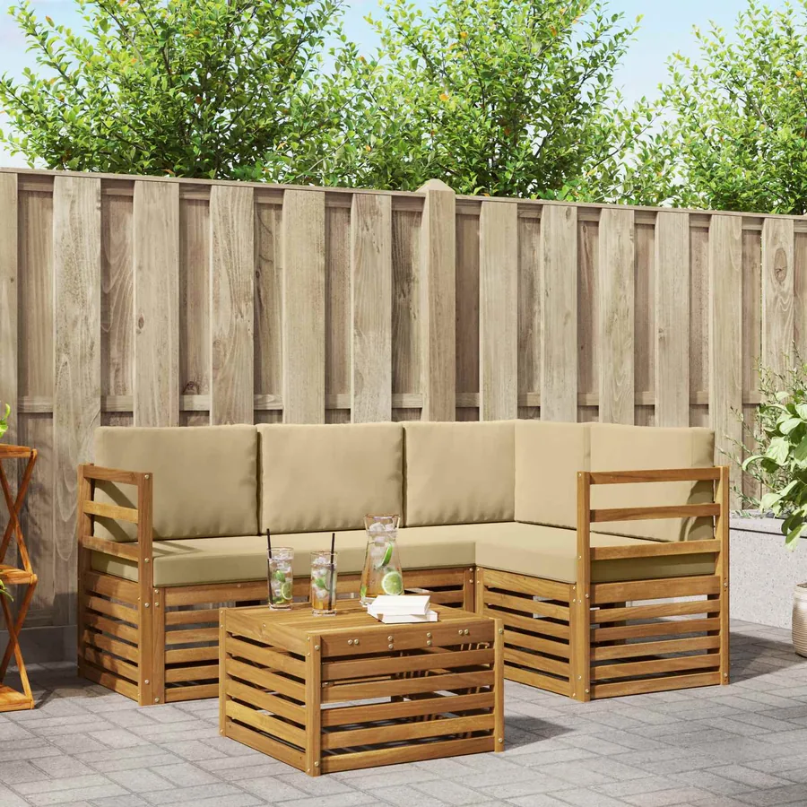 Ensemble de canapés d'extérieur 5 pcs Naturel et Beige