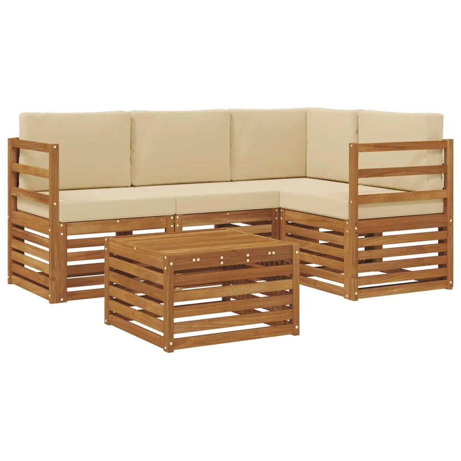 Ensemble de canapés d'extérieur 5 pcs Naturel et Beige - 2