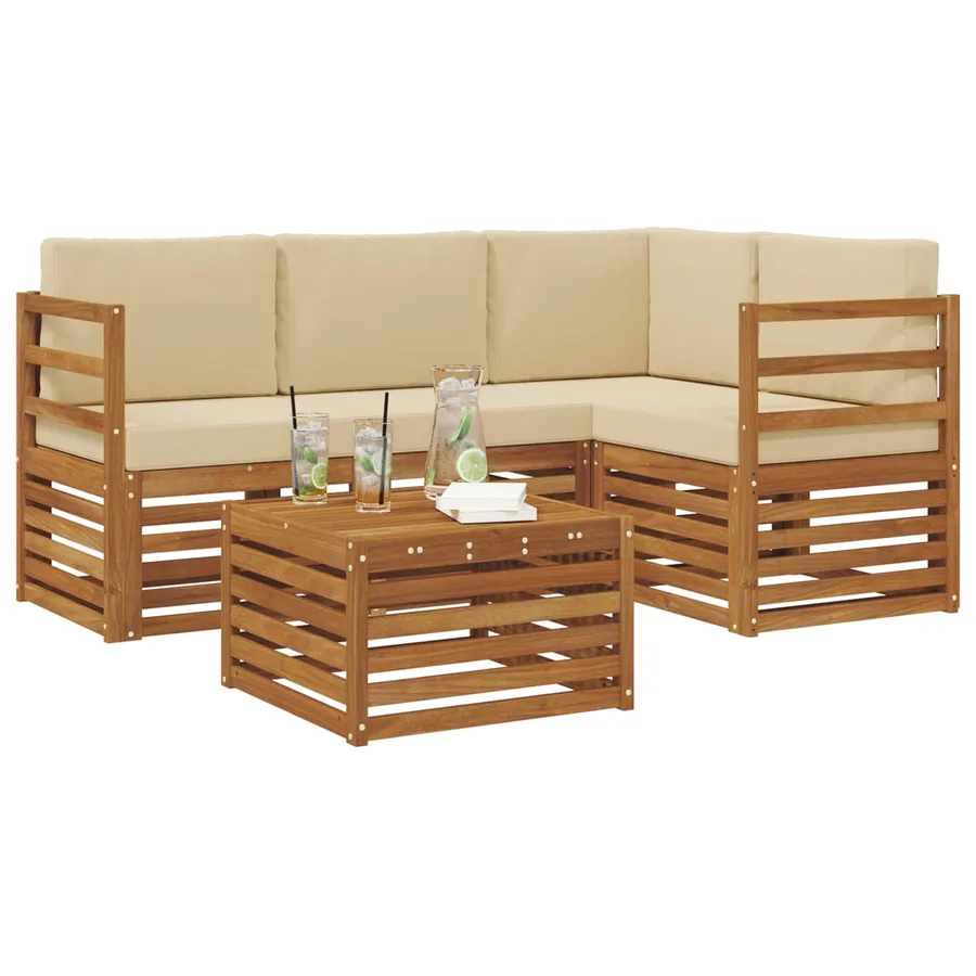 Ensemble de canapés d'extérieur 5 pcs Naturel et Beige - 3