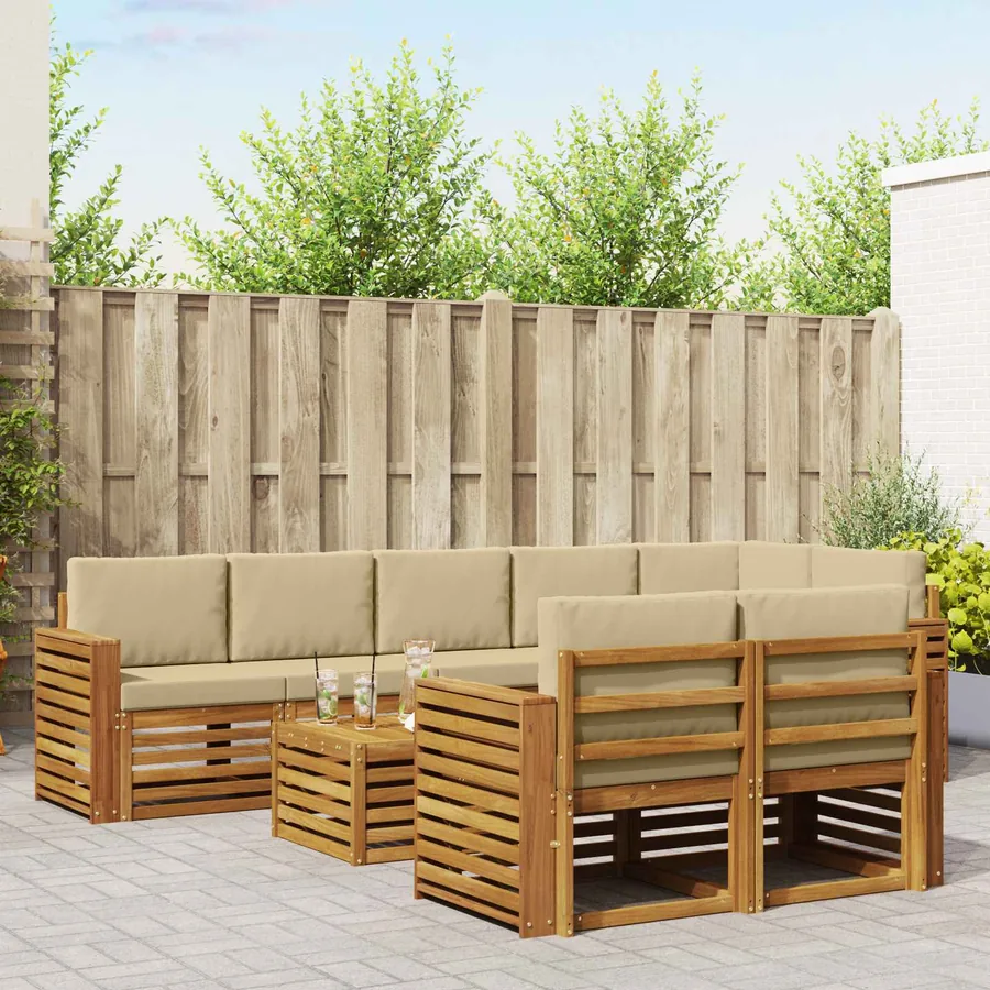 Ensembles de canapés avec coussin 9 pcs Naturel et Beige