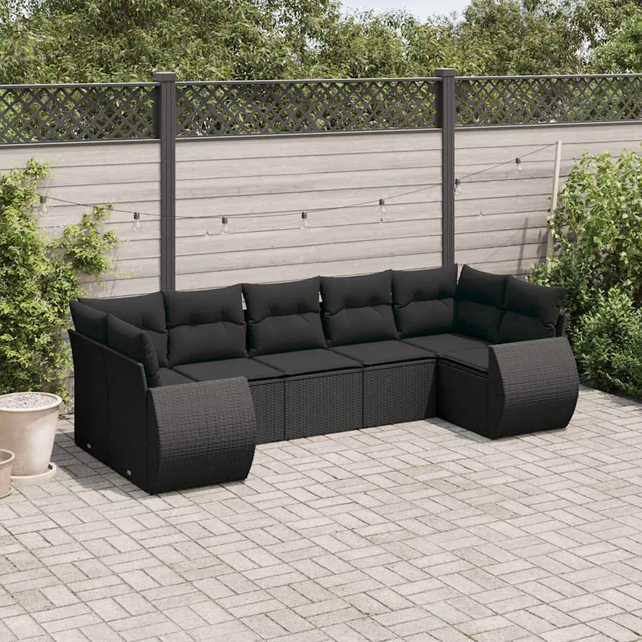 Salon de jardin 7 pcs avec coussins noir résine tressée 71 x 62 x 69 cm - 62,8 kg