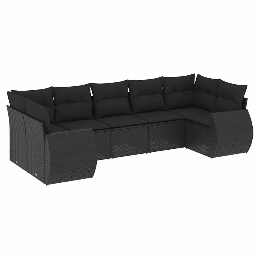 Salon de jardin 7 pcs avec coussins noir résine tressée 71 x 62 x 69 cm - 62,8 kg - 2