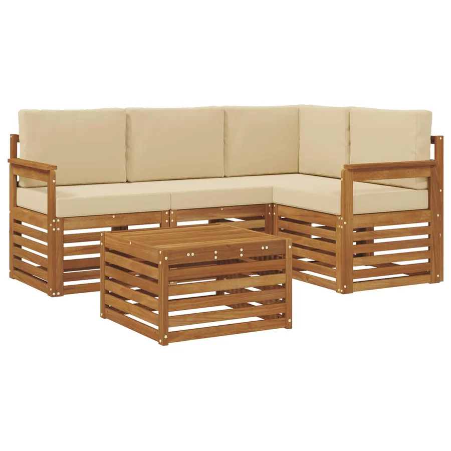 Ensemble de canapés d'extérieur 5 pcs Naturel et Beige - 2