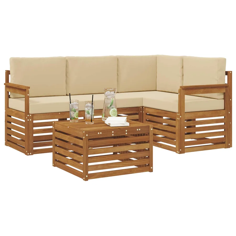 Ensemble de canapés d'extérieur 5 pcs Naturel et Beige - 3