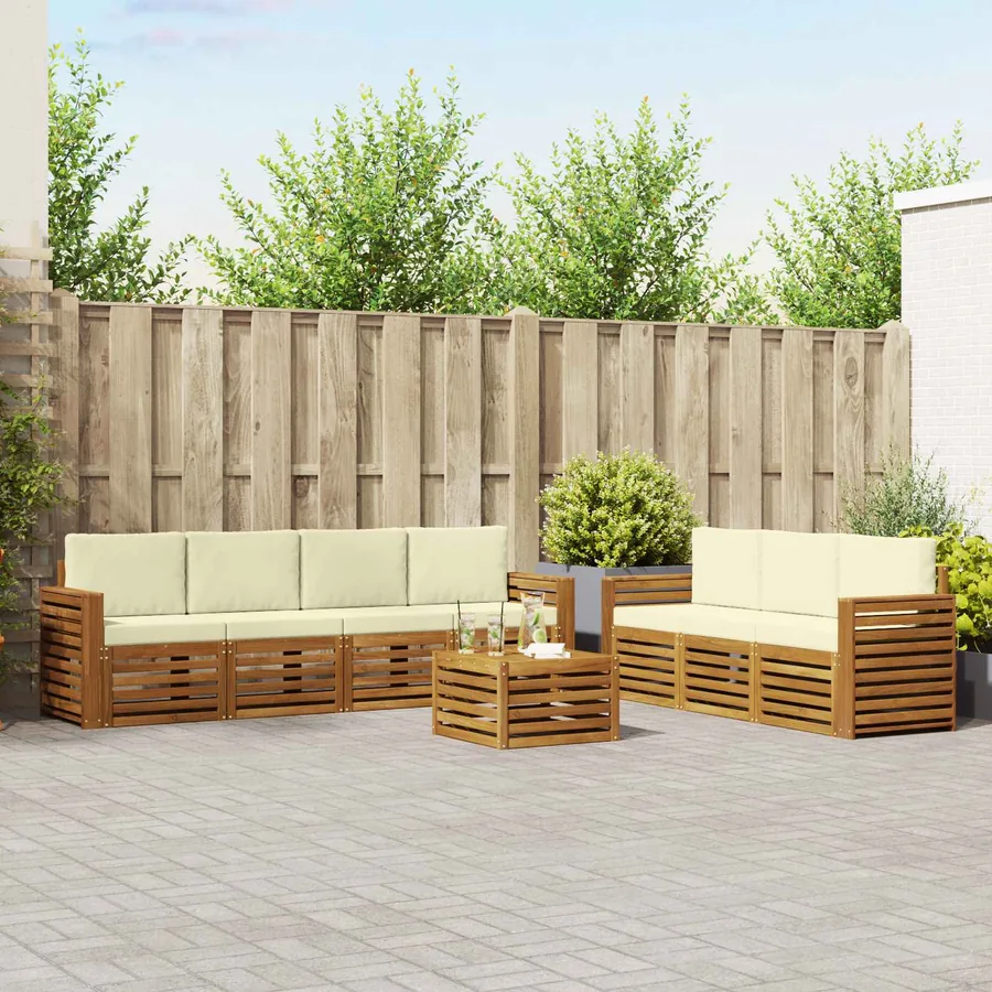 Ensembles de canapés avec coussin 8 pcs Naturel et Crème