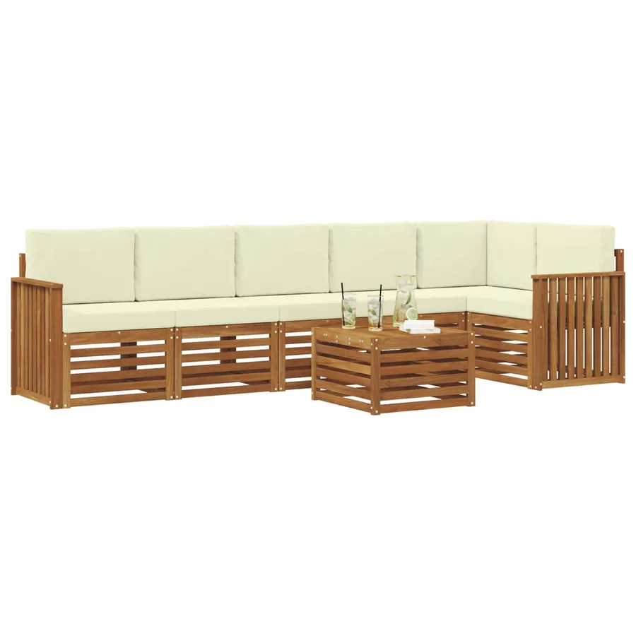 Ensemble de canapé d'angle avec coussin 7 pcs Naturel et Crème - 3
