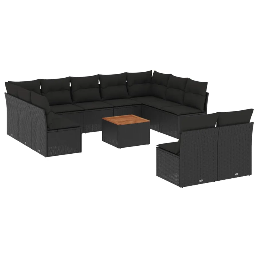 Salon de jardin 12 pcs avec coussins noir résine tressée - 2