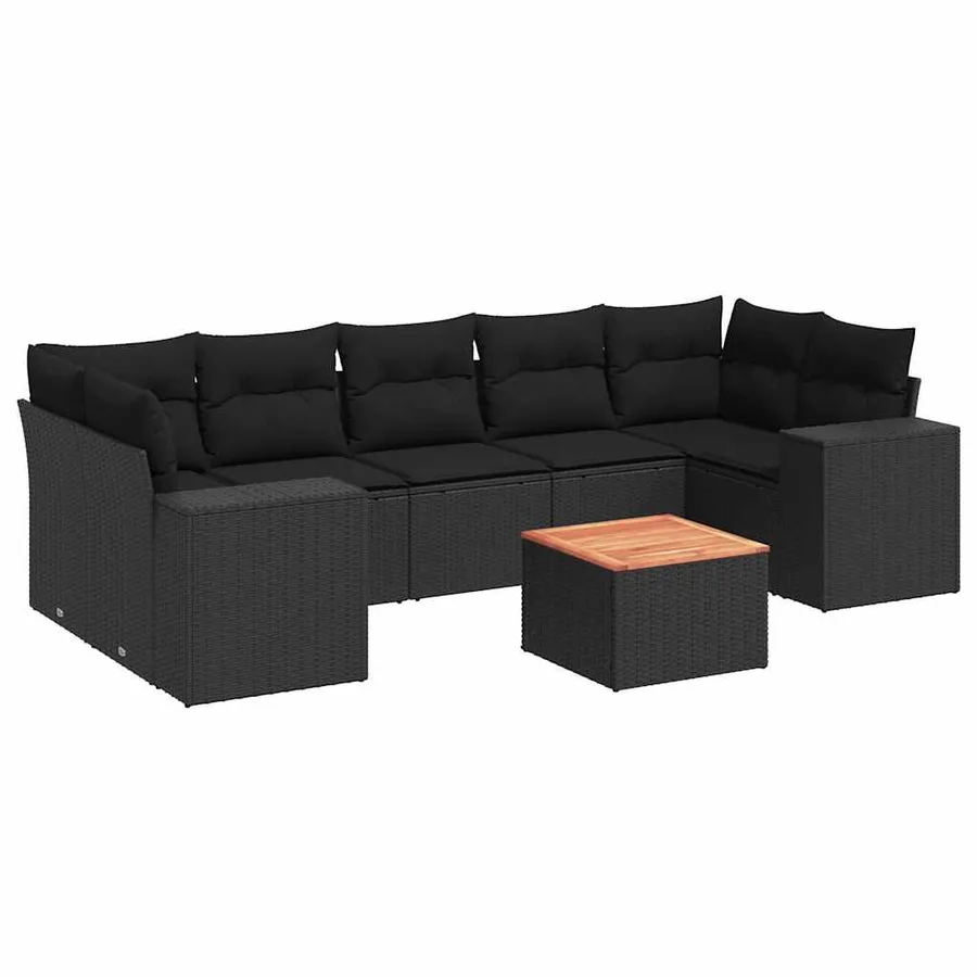 Salon de jardin 8 pcs avec coussins noir résine tressée - 2