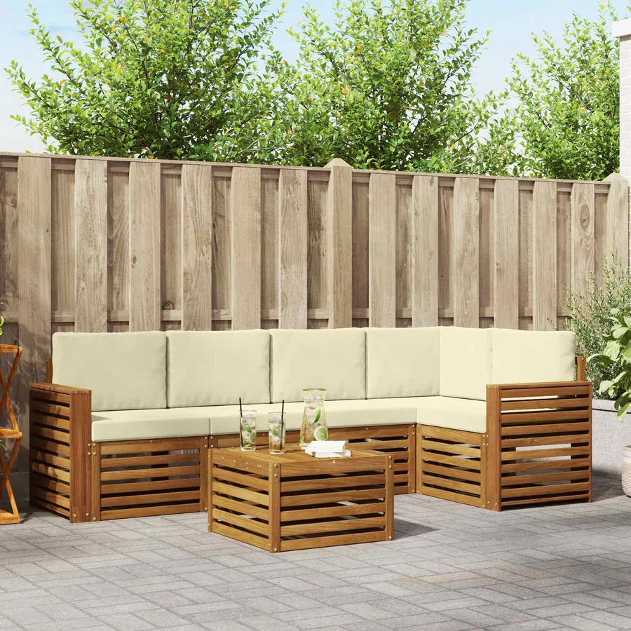 Ensemble de canapé d'angle avec coussin 6 pcs Naturel et Crème