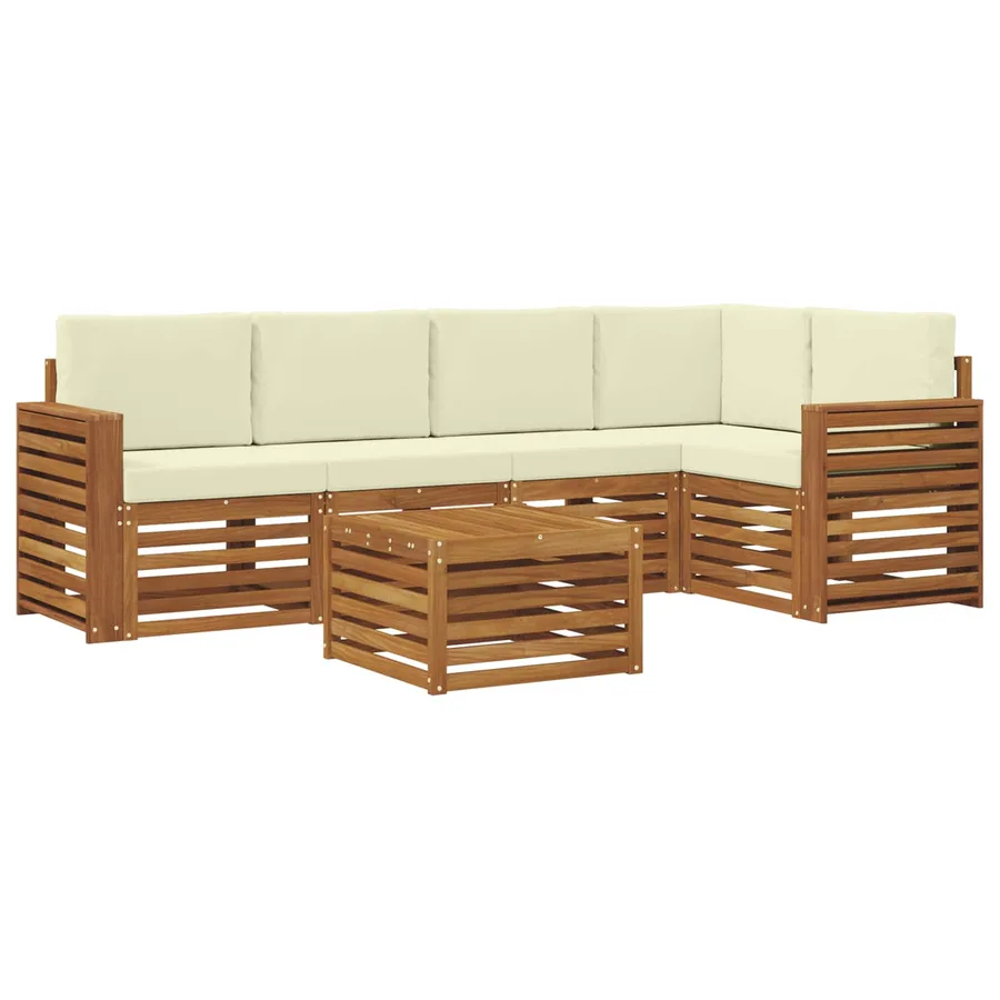 Ensemble de canapé d'angle avec coussin 6 pcs Naturel et Crème - 2