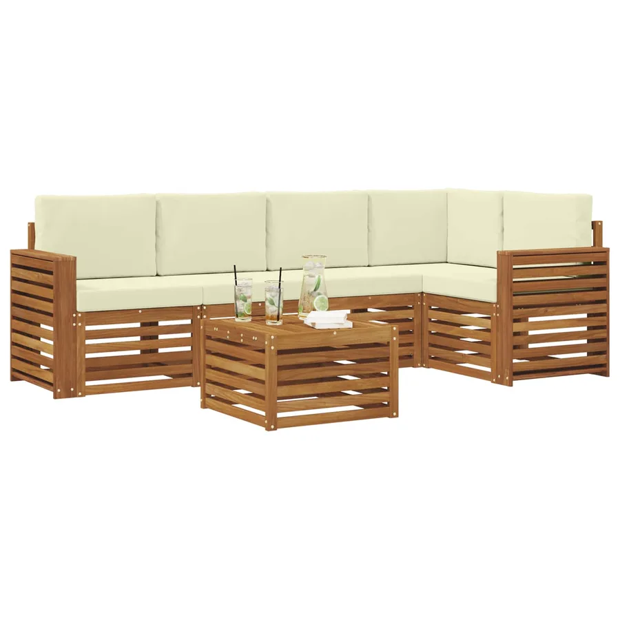 Ensemble de canapé d'angle avec coussin 6 pcs Naturel et Crème - 3