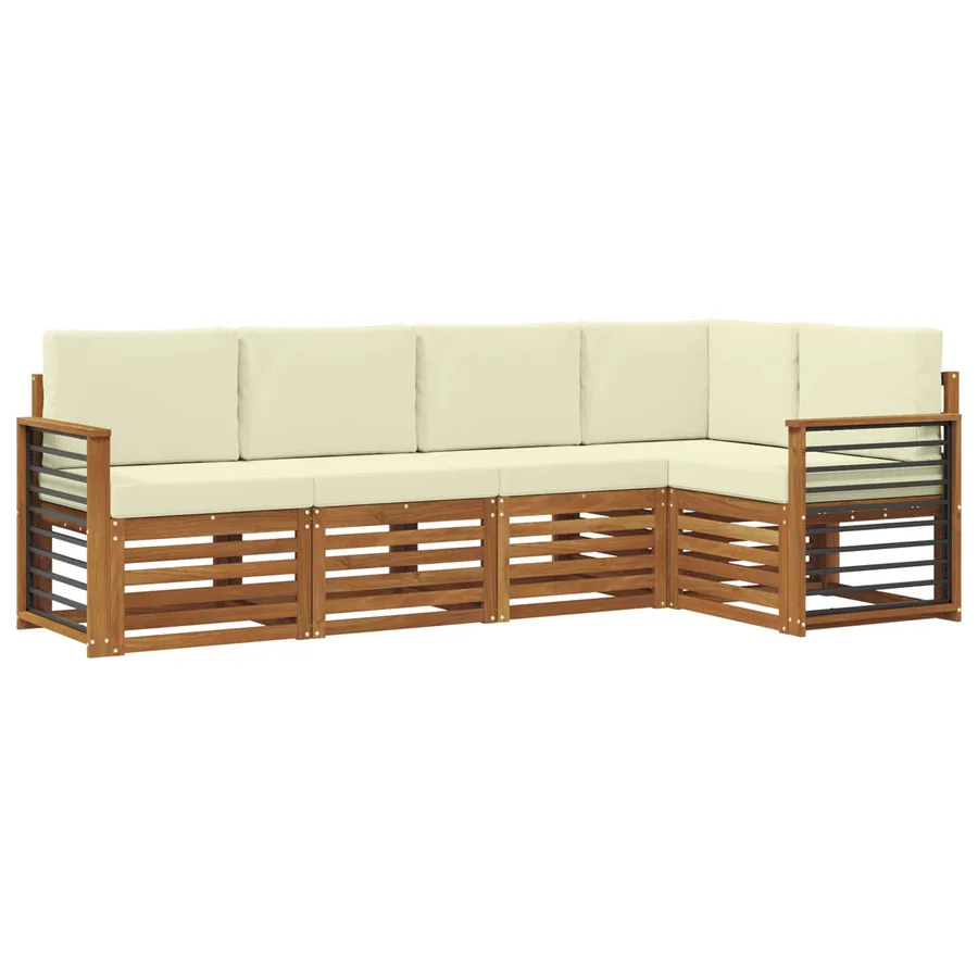 Ensemble de canapé d'angle avec coussin 5 pcs Naturel et Crème - 2