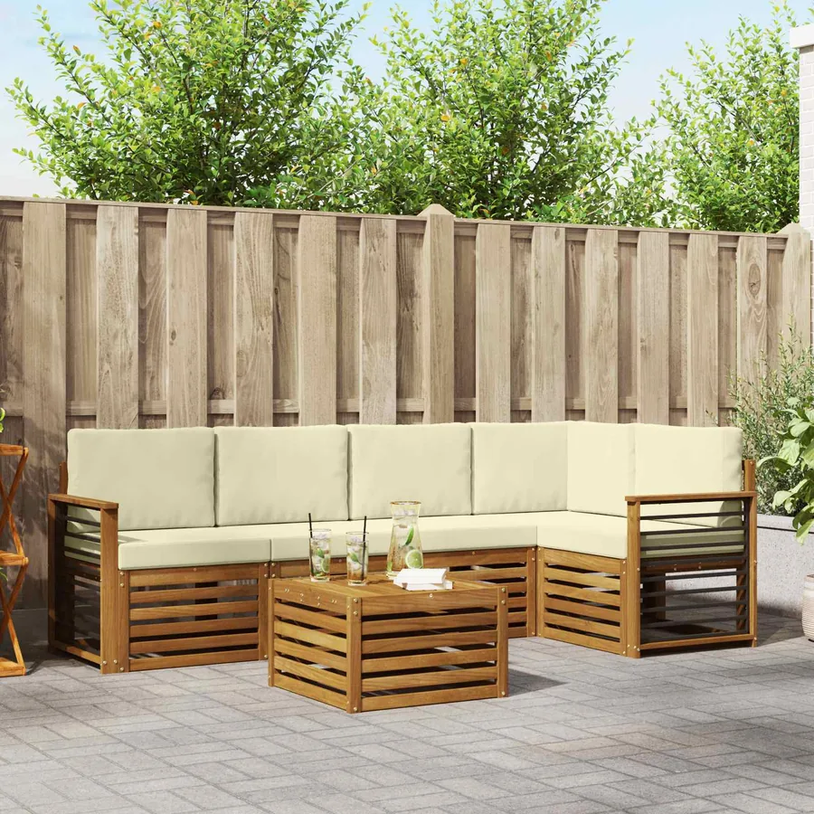 Ensemble de canapé d'angle avec coussin 6 pcs Naturel et Crème