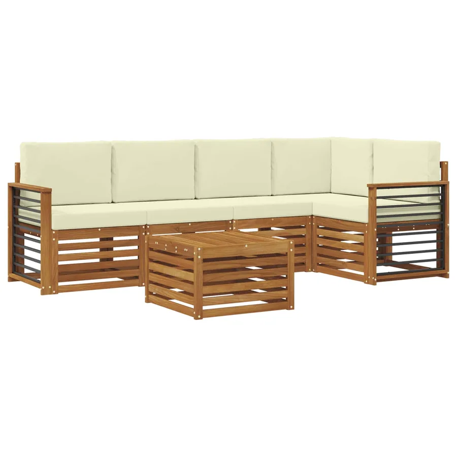 Ensemble de canapé d'angle avec coussin 6 pcs Naturel et Crème - 2