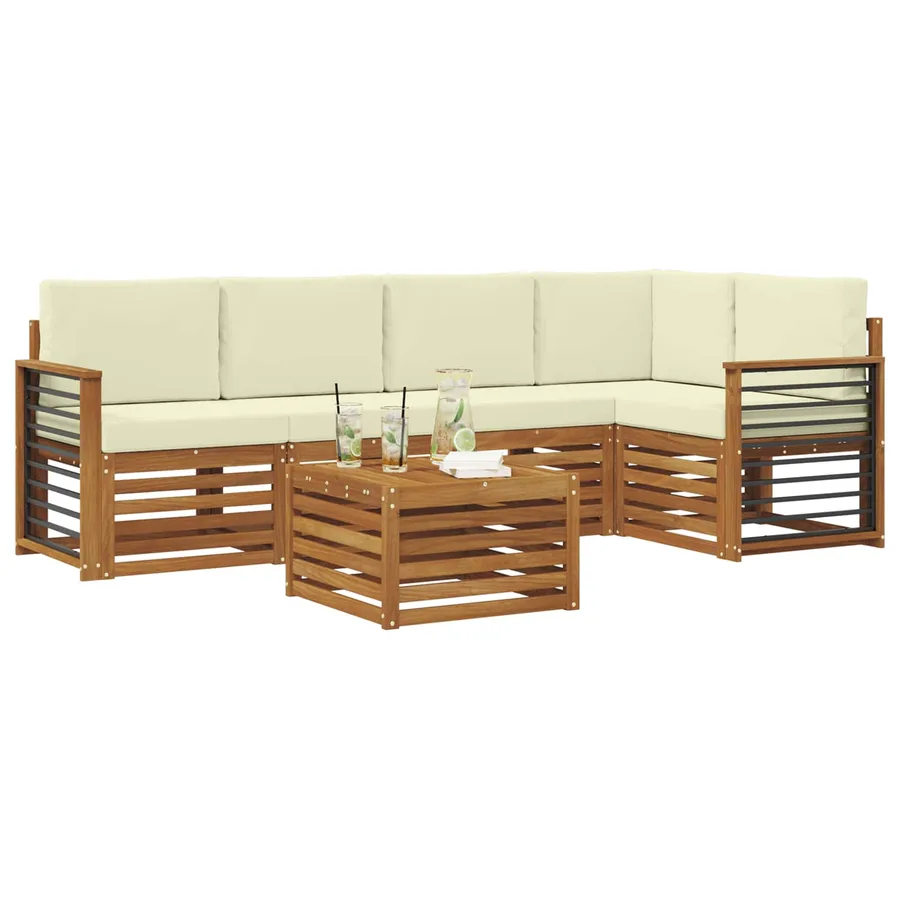 Ensemble de canapé d'angle avec coussin 6 pcs Naturel et Crème - 3