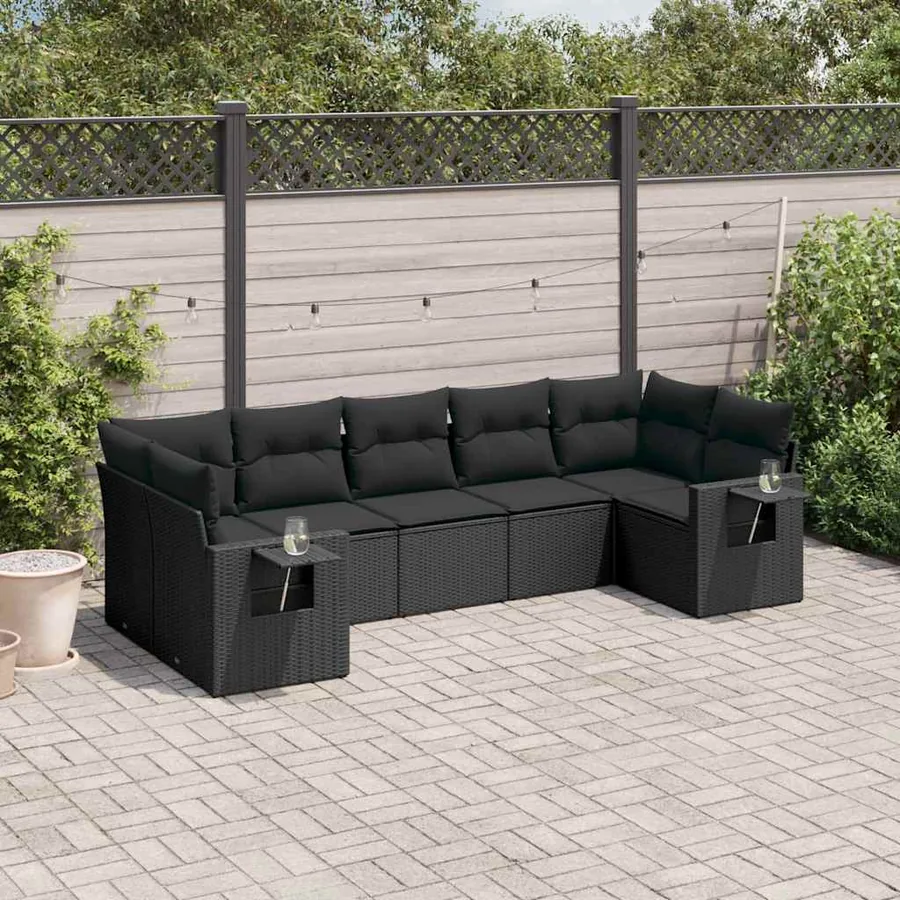 Salon de jardin 7 pcs avec coussins noir résine tressée 55 x 62 x 69 cm - 63,2 kg