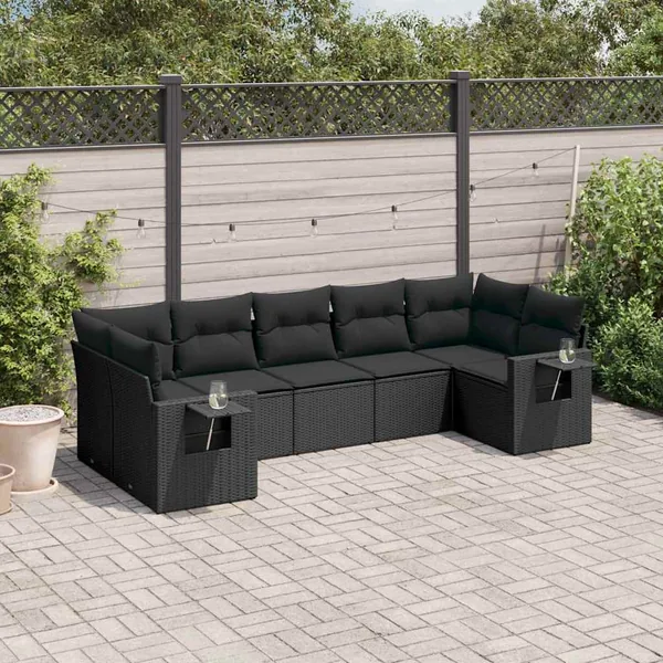 Salon de jardin 7 pcs avec coussins noir résine tressée 55 x 62 x 69 cm - 63,2 kg