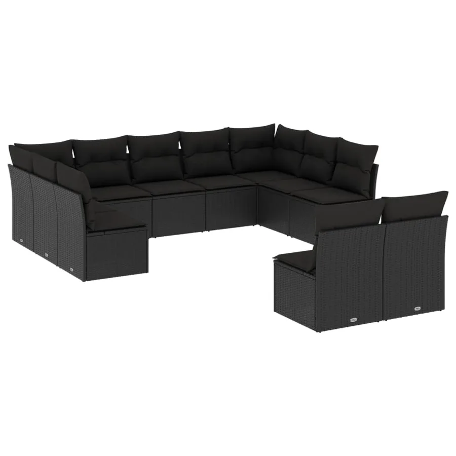 Salon de jardin 11 pcs avec coussins noir résine tressée - 2
